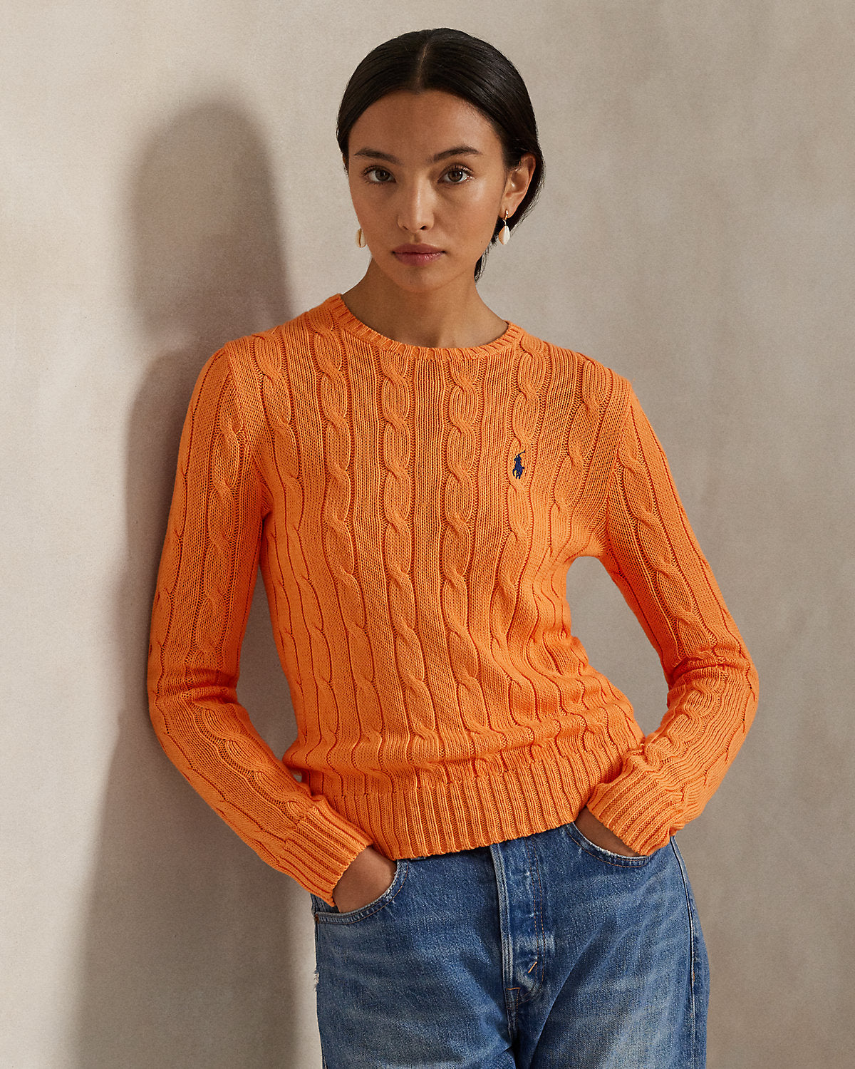 Cable-Knit Cotton Crewneck Sweater