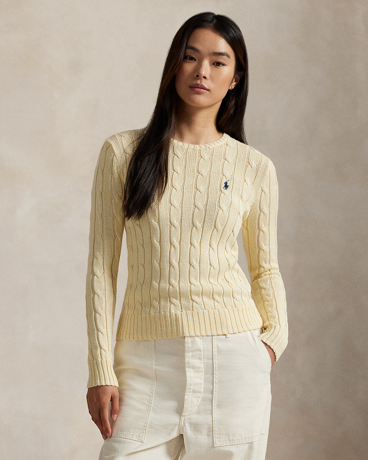 Cable-Knit Cotton Crewneck Sweater