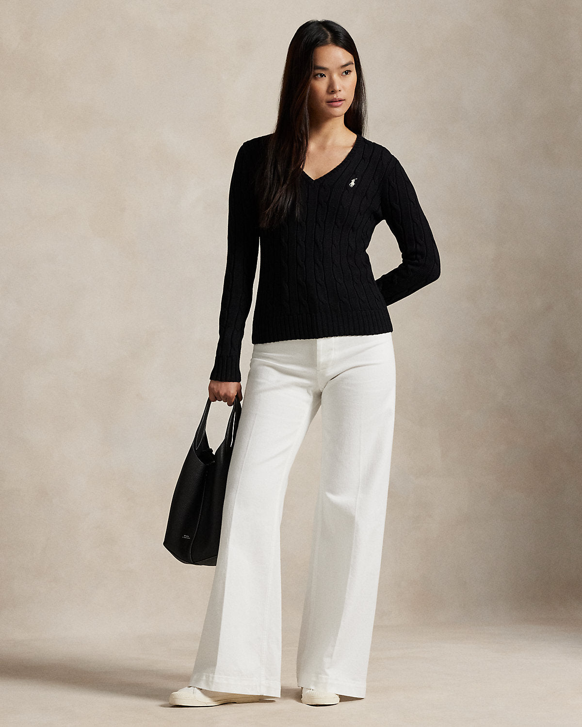 Cable-Knit Cotton V-Neck Sweater