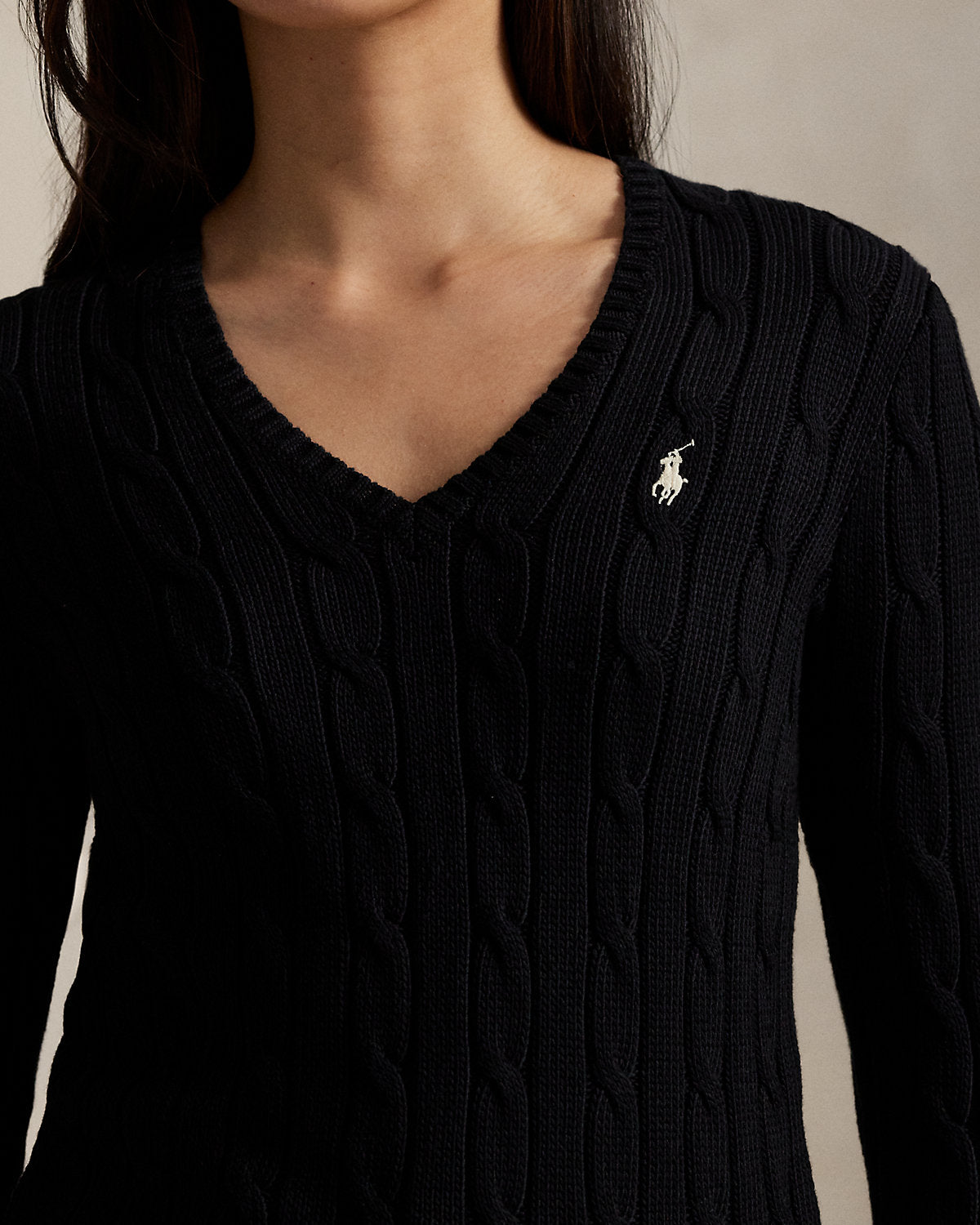 Cable-Knit Cotton V-Neck Sweater