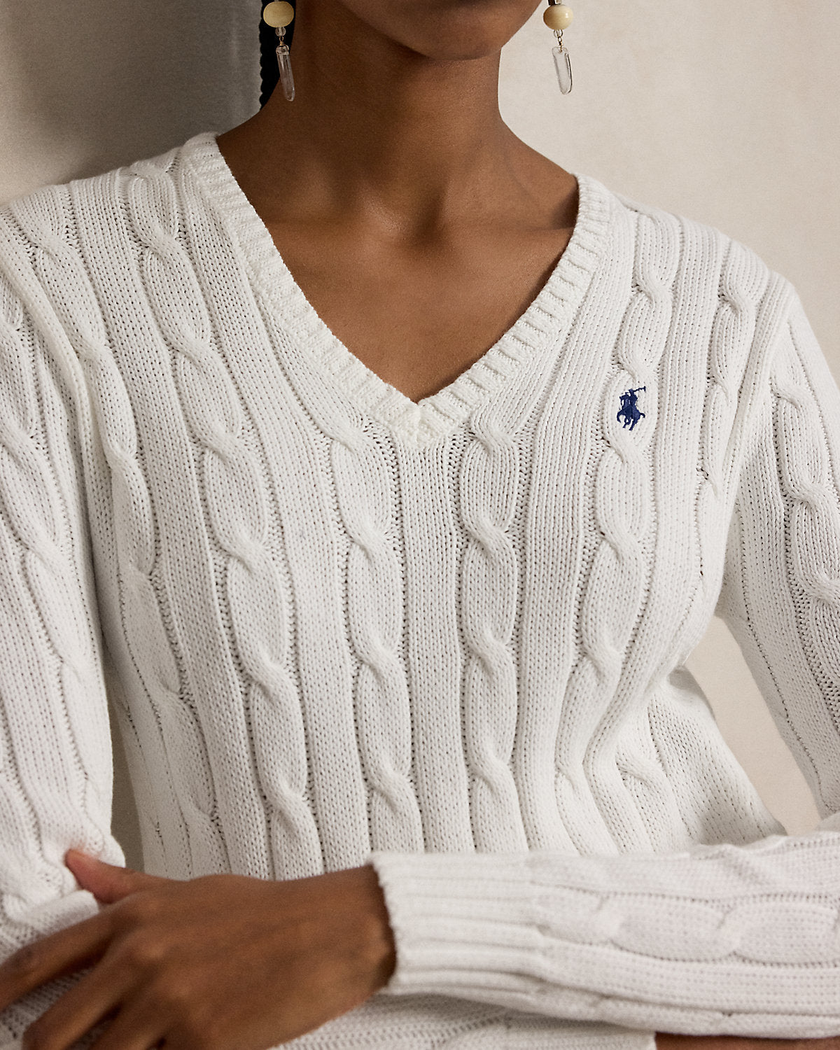 Cable-Knit Cotton V-Neck Sweater