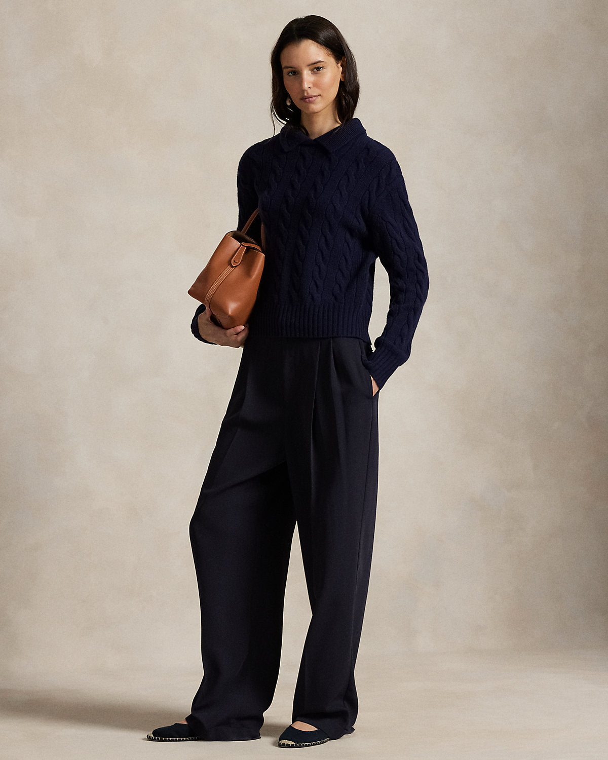 Cable-Knit Wool-Cashmere Polo Sweater