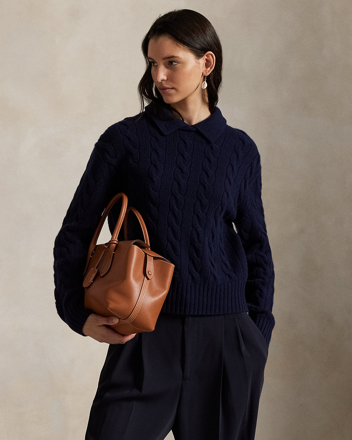 Cable-Knit Wool-Cashmere Polo Sweater