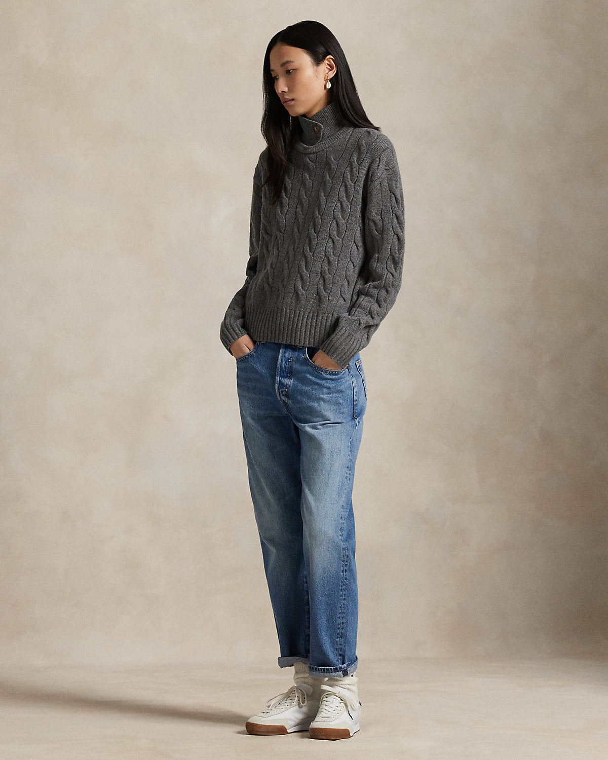 Cable-Knit Wool-Cashmere Polo Sweater