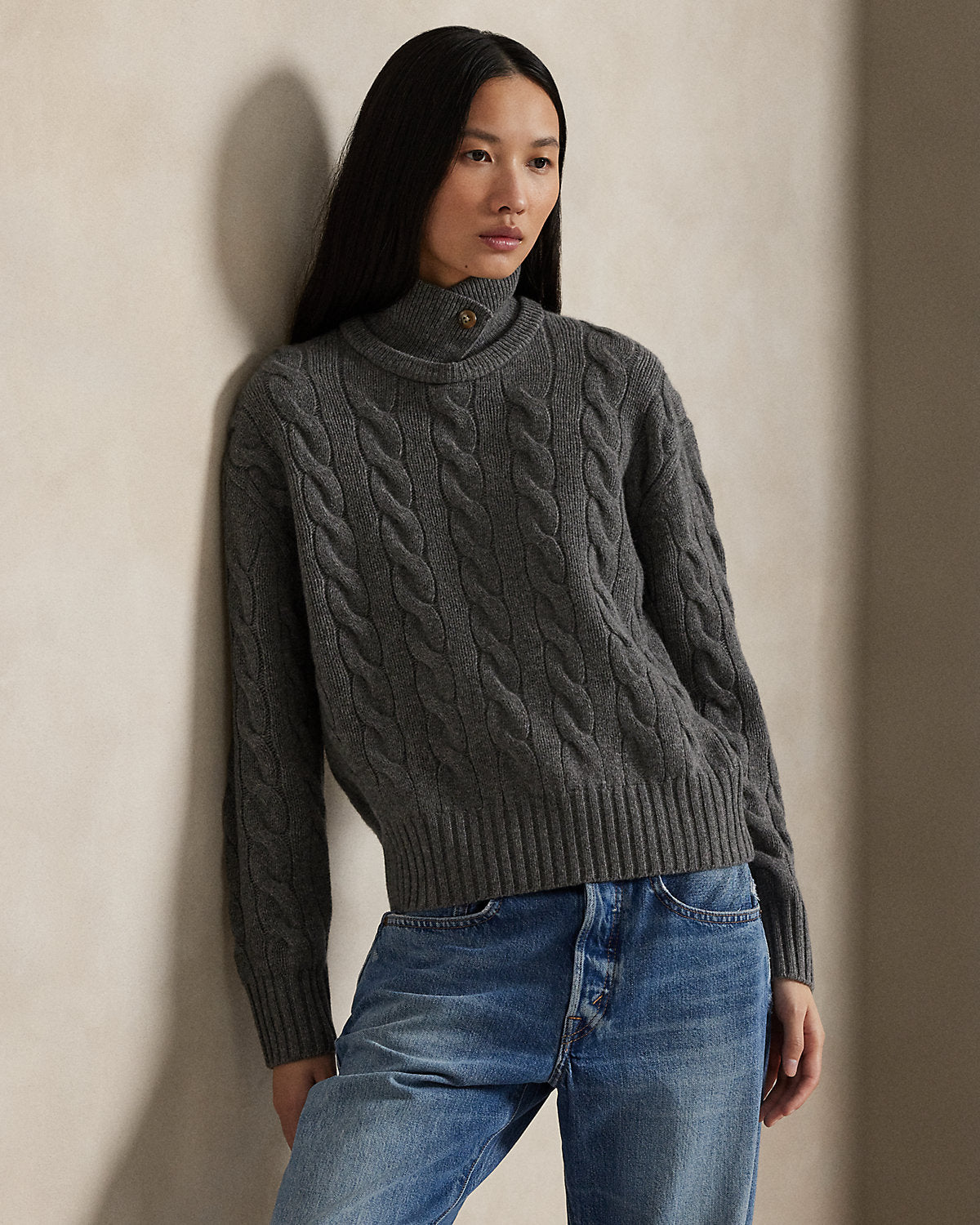 Cable-Knit Wool-Cashmere Polo Sweater