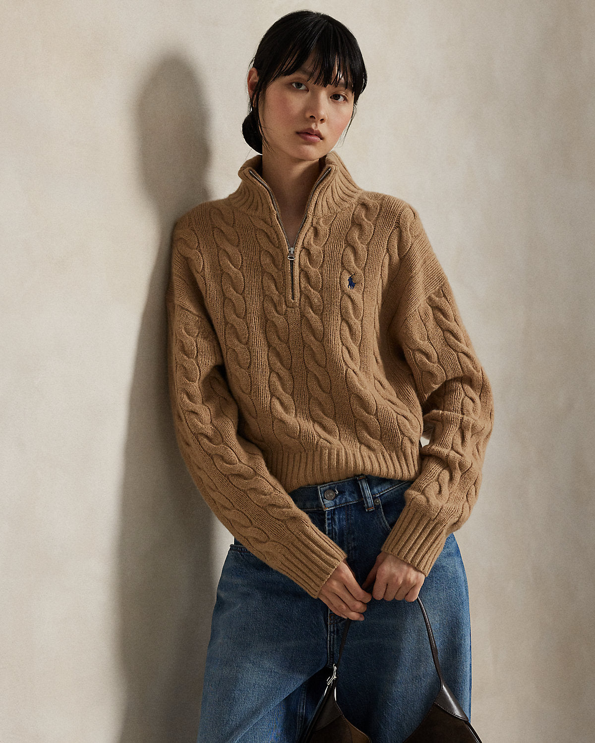 Cable Wool-Cashmere Half-Zip Sweater