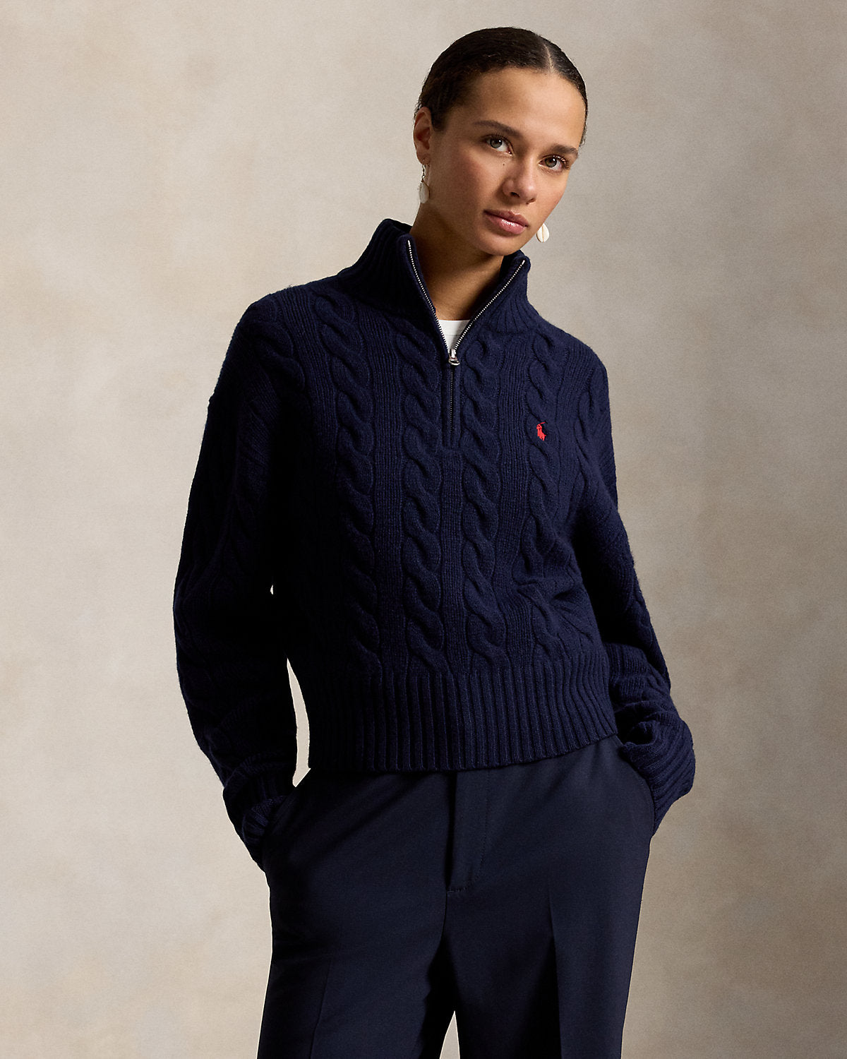 Cable Wool-Cashmere Half-Zip Sweater