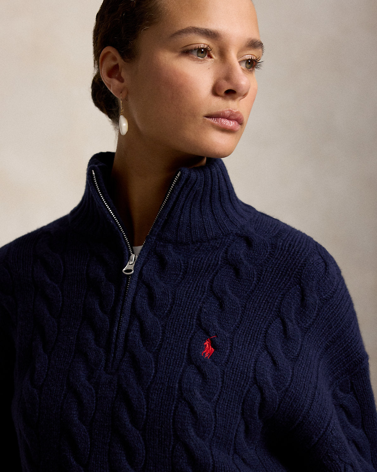 Cable Wool-Cashmere Half-Zip Sweater