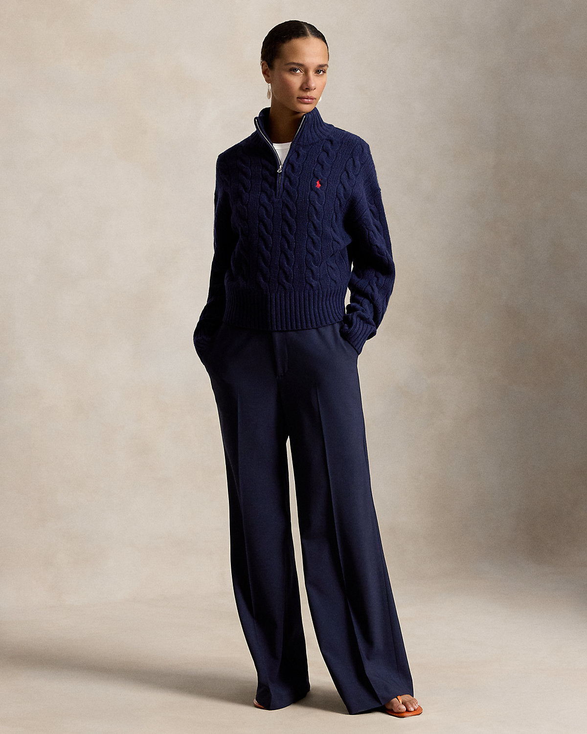 Cable Wool-Cashmere Half-Zip Sweater
