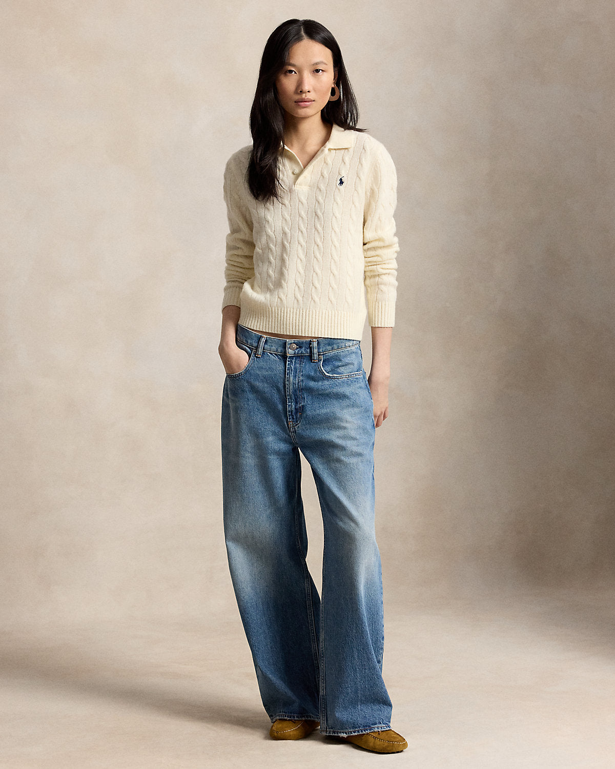 Cable-Knit Wool-Cashmere Polo Sweater