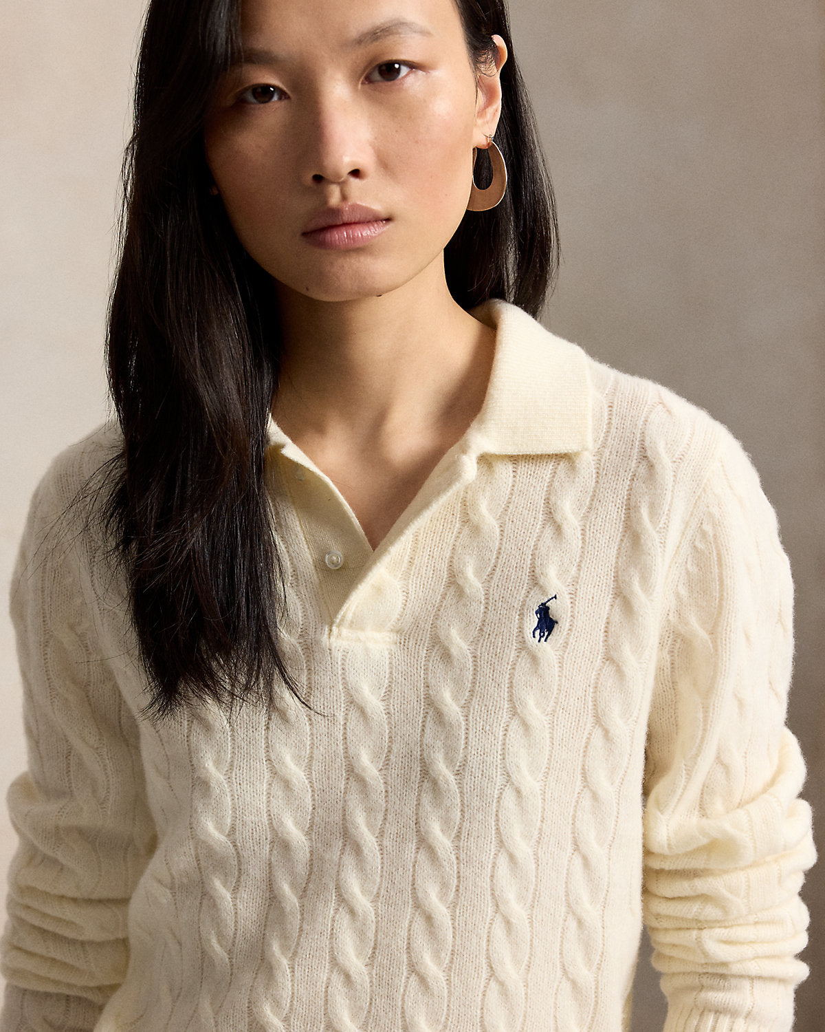 Cable-Knit Wool-Cashmere Polo Sweater