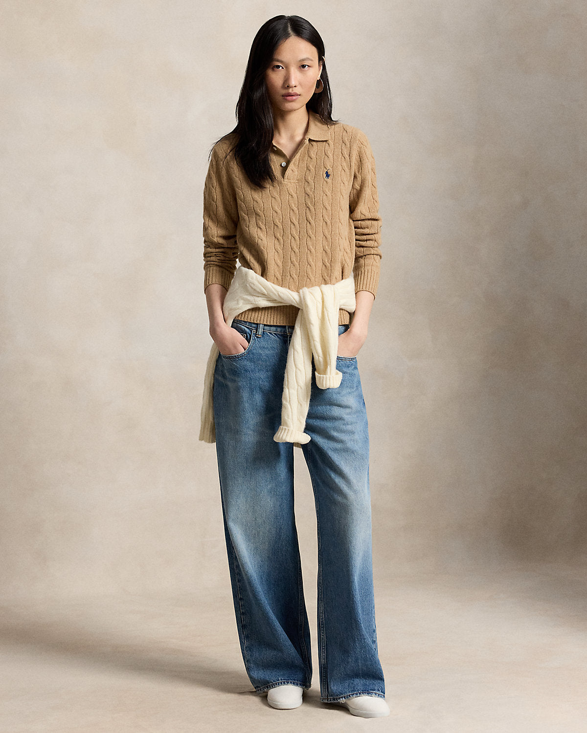 Cable-Knit Wool-Cashmere Polo Sweater