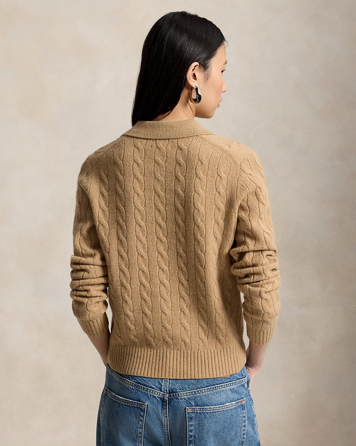 Cable-Knit Wool-Cashmere Polo Sweater