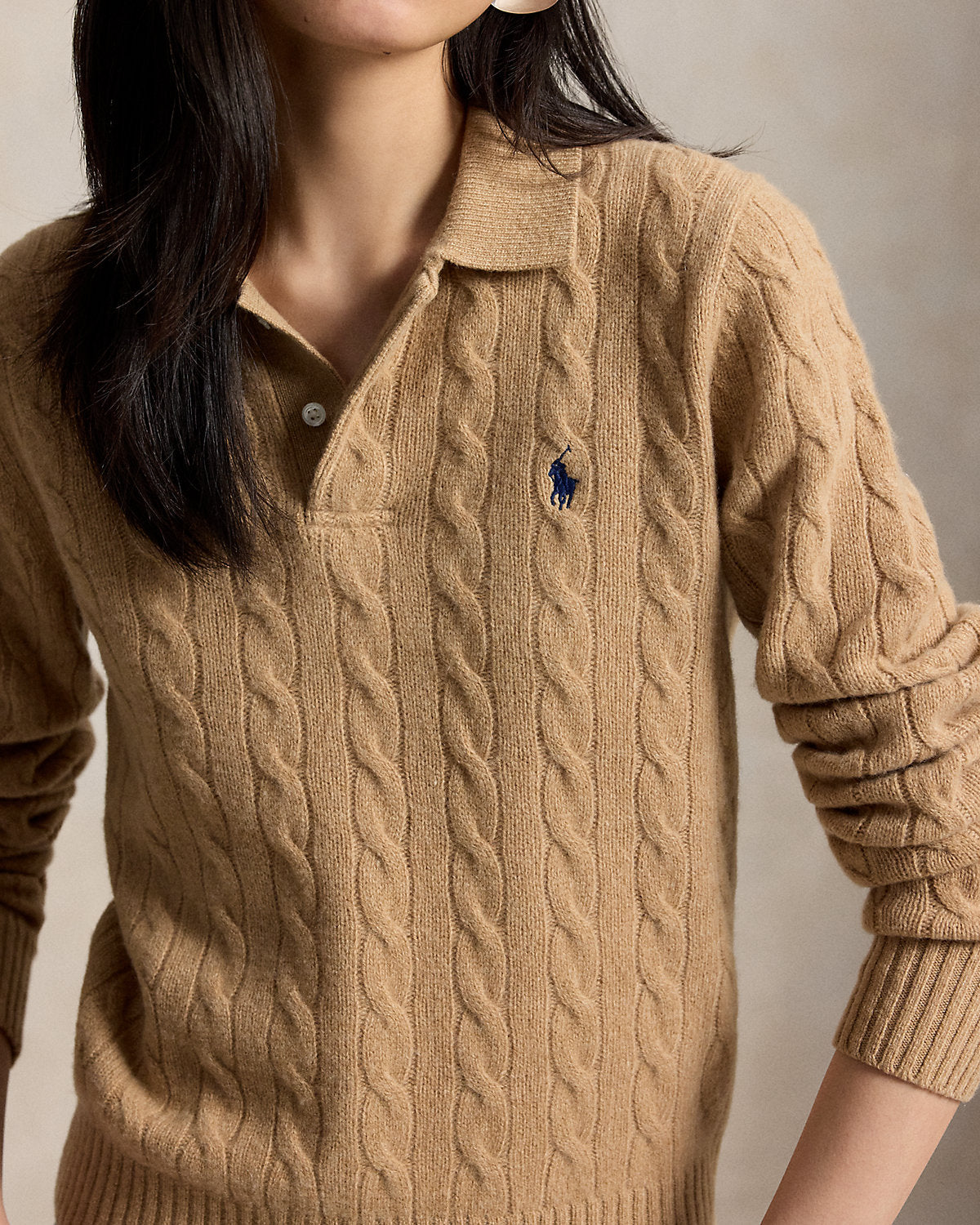 Cable-Knit Wool-Cashmere Polo Sweater