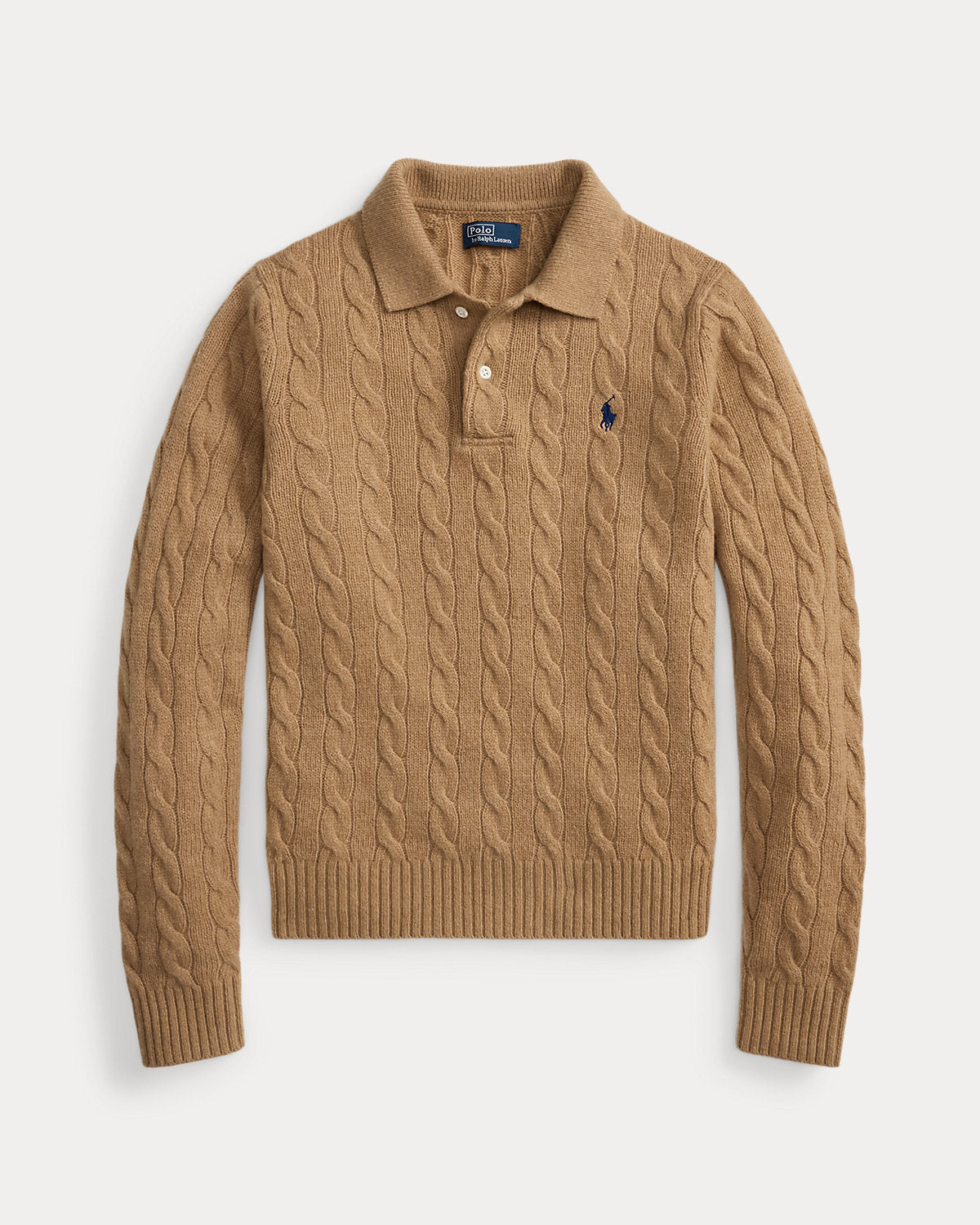 Cable-Knit Wool-Cashmere Polo Sweater