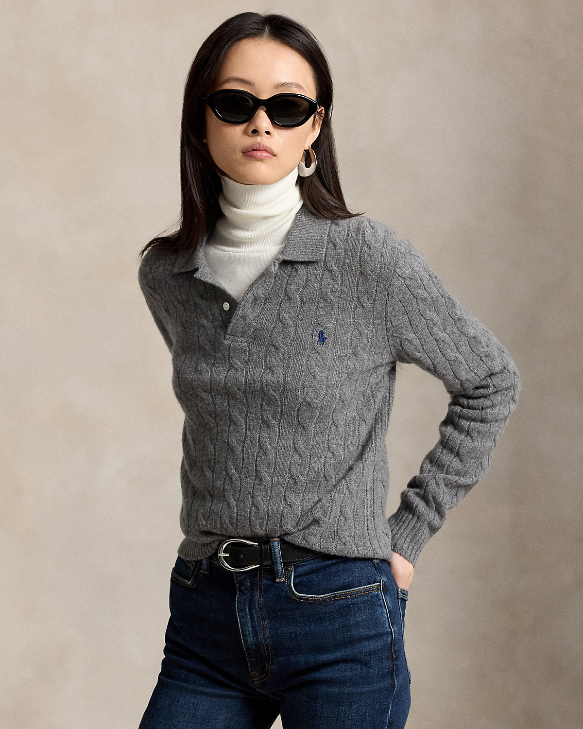 Cable-Knit Wool-Cashmere Polo Sweater