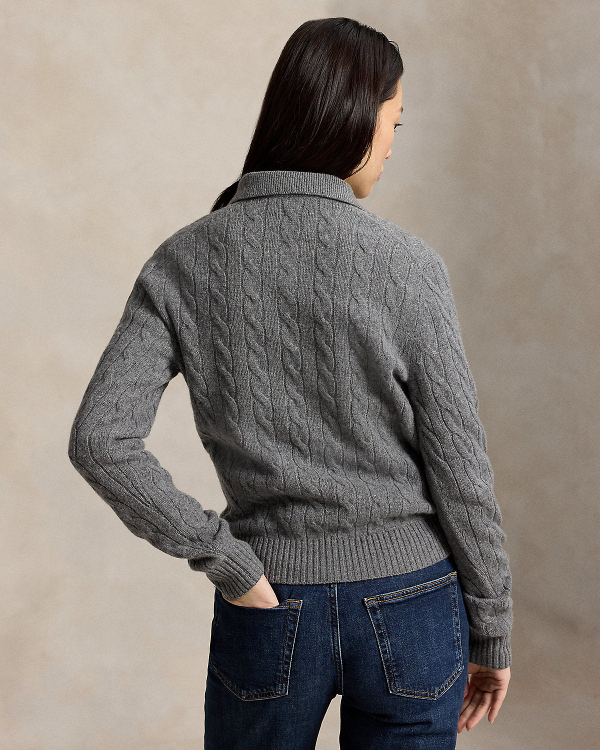Cable-Knit Wool-Cashmere Polo Sweater