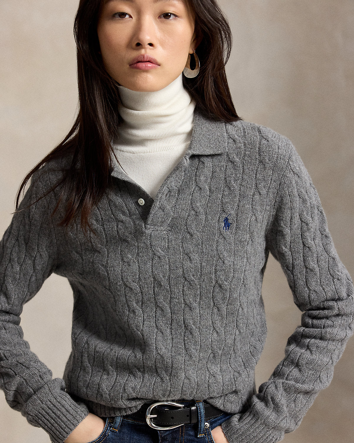 Cable-Knit Wool-Cashmere Polo Sweater