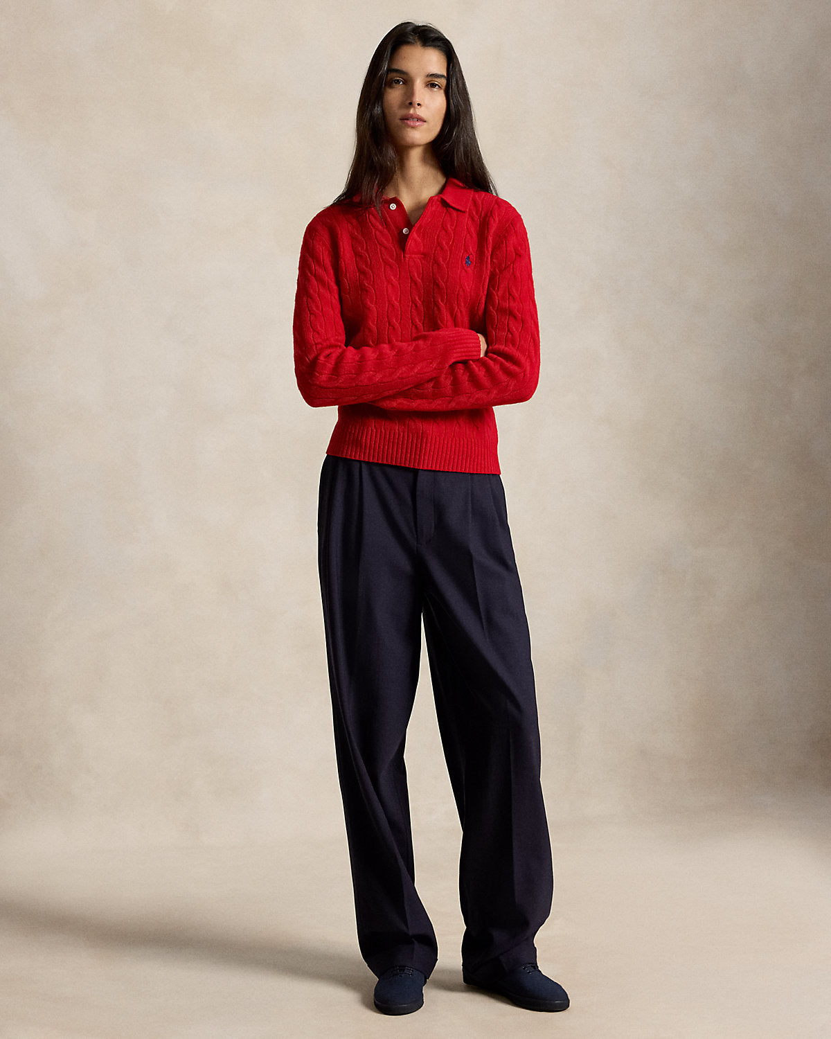 Cable-Knit Wool-Cashmere Polo Sweater