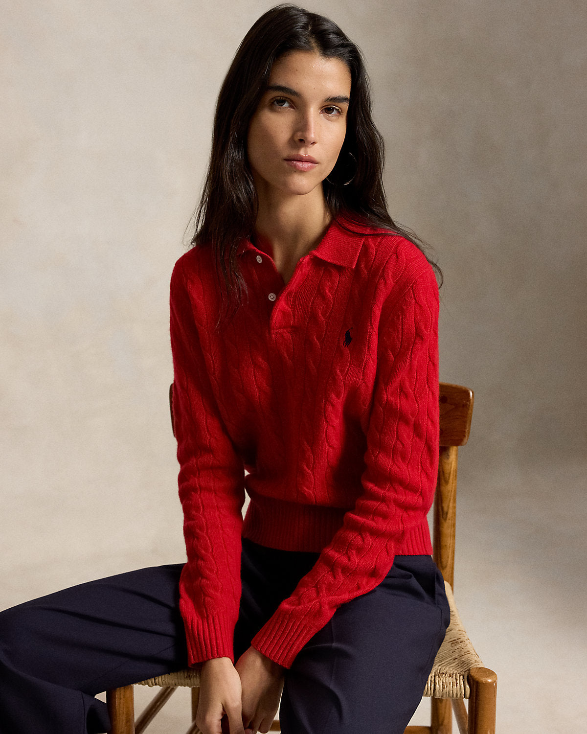 Cable-Knit Wool-Cashmere Polo Sweater