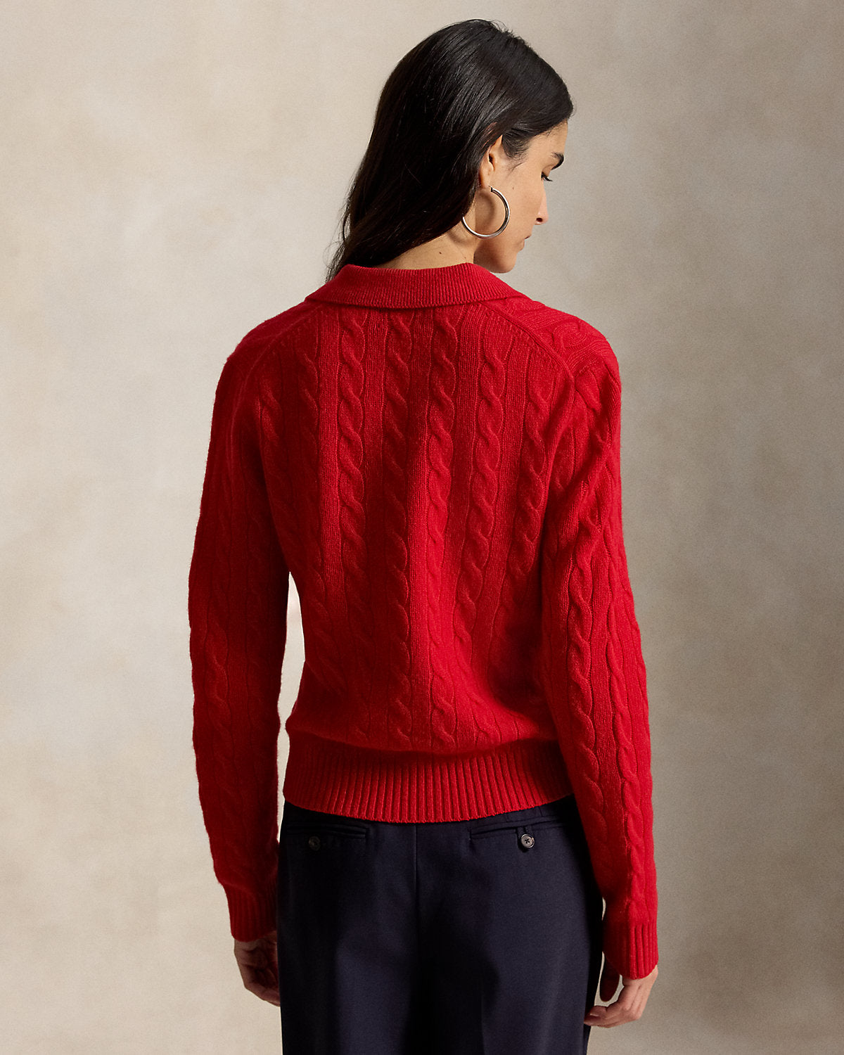 Cable-Knit Wool-Cashmere Polo Sweater