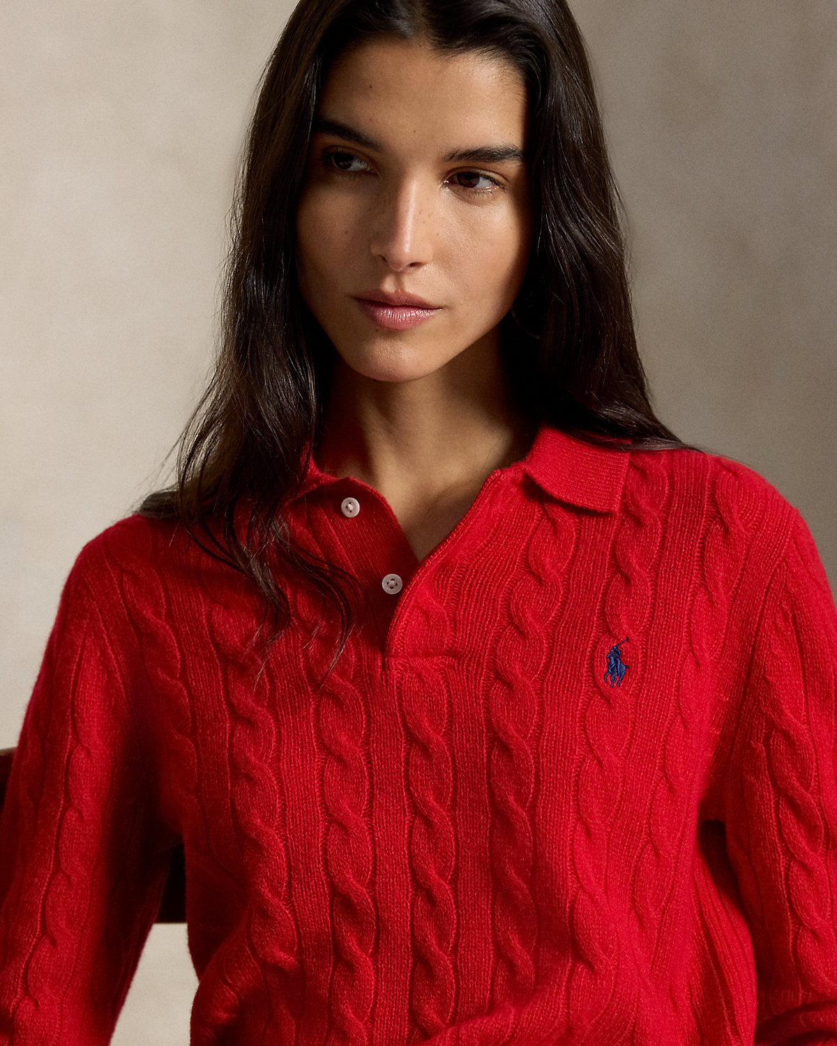 Cable-Knit Wool-Cashmere Polo Sweater