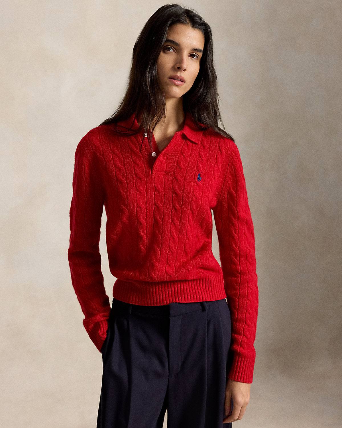 Cable-Knit Wool-Cashmere Polo Sweater