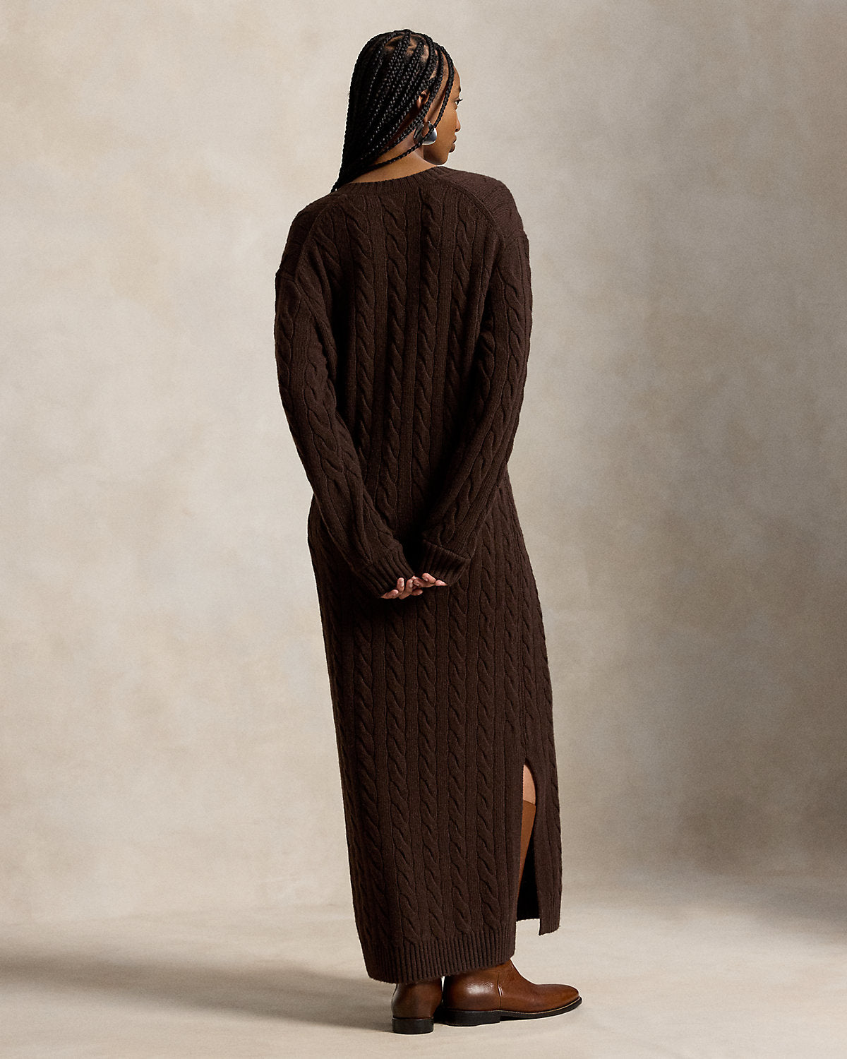 Cable-Knit V-Neck Sweater Dress