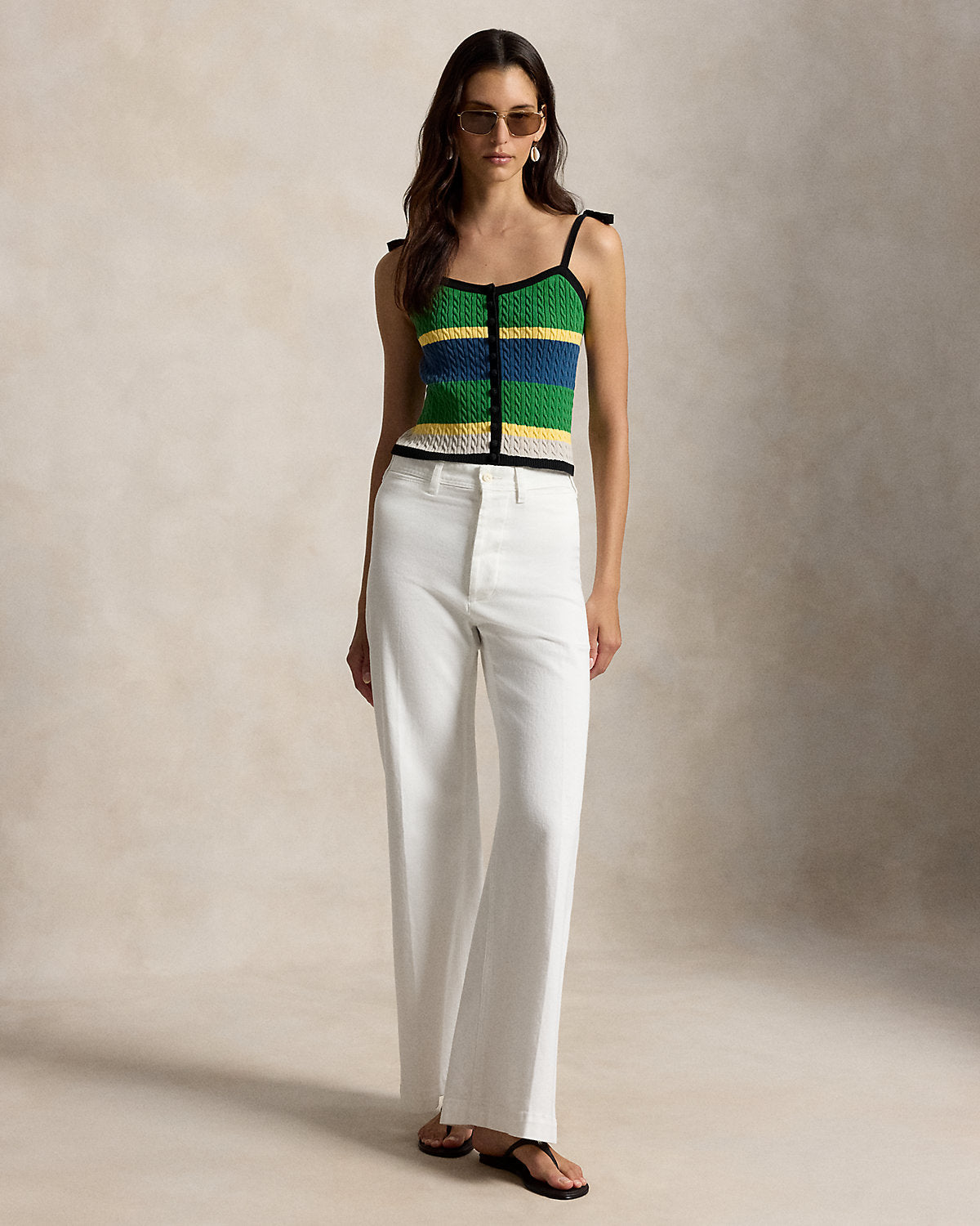 Color-Blocked Cable-Knit Tank Top