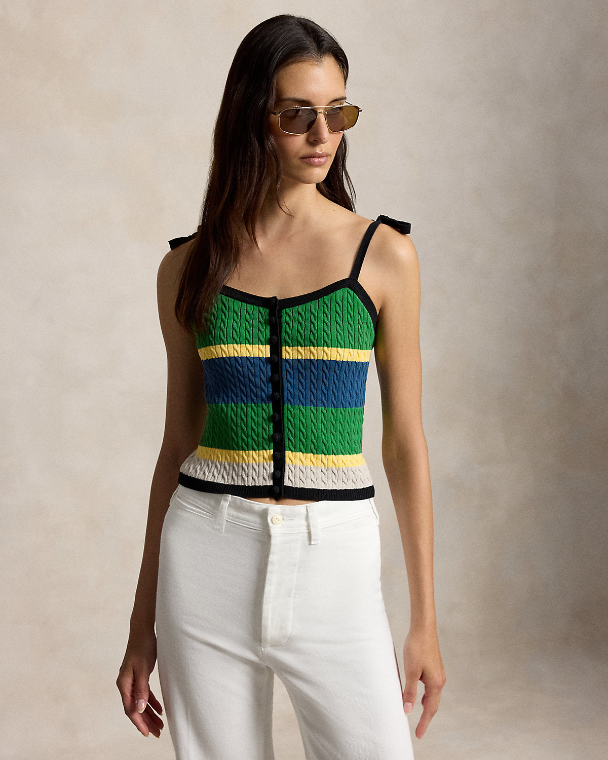 Color-Blocked Cable-Knit Tank Top