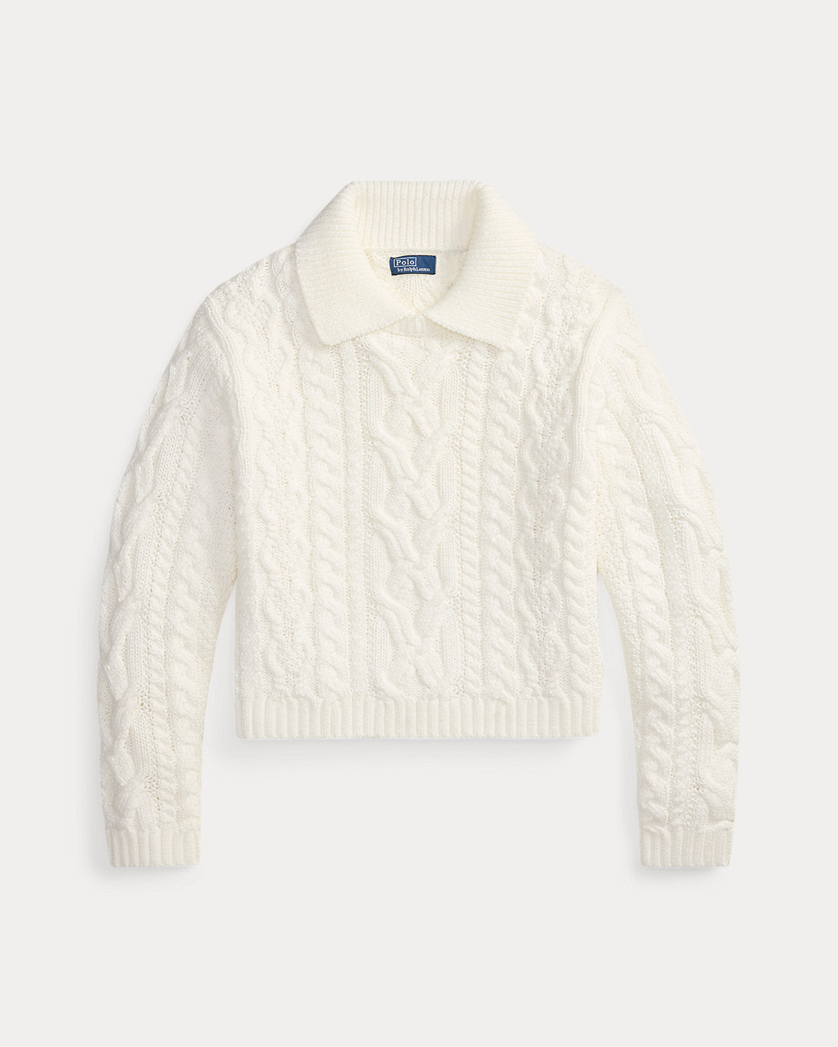 Aran-Knit Cotton Polo-Collar Sweater