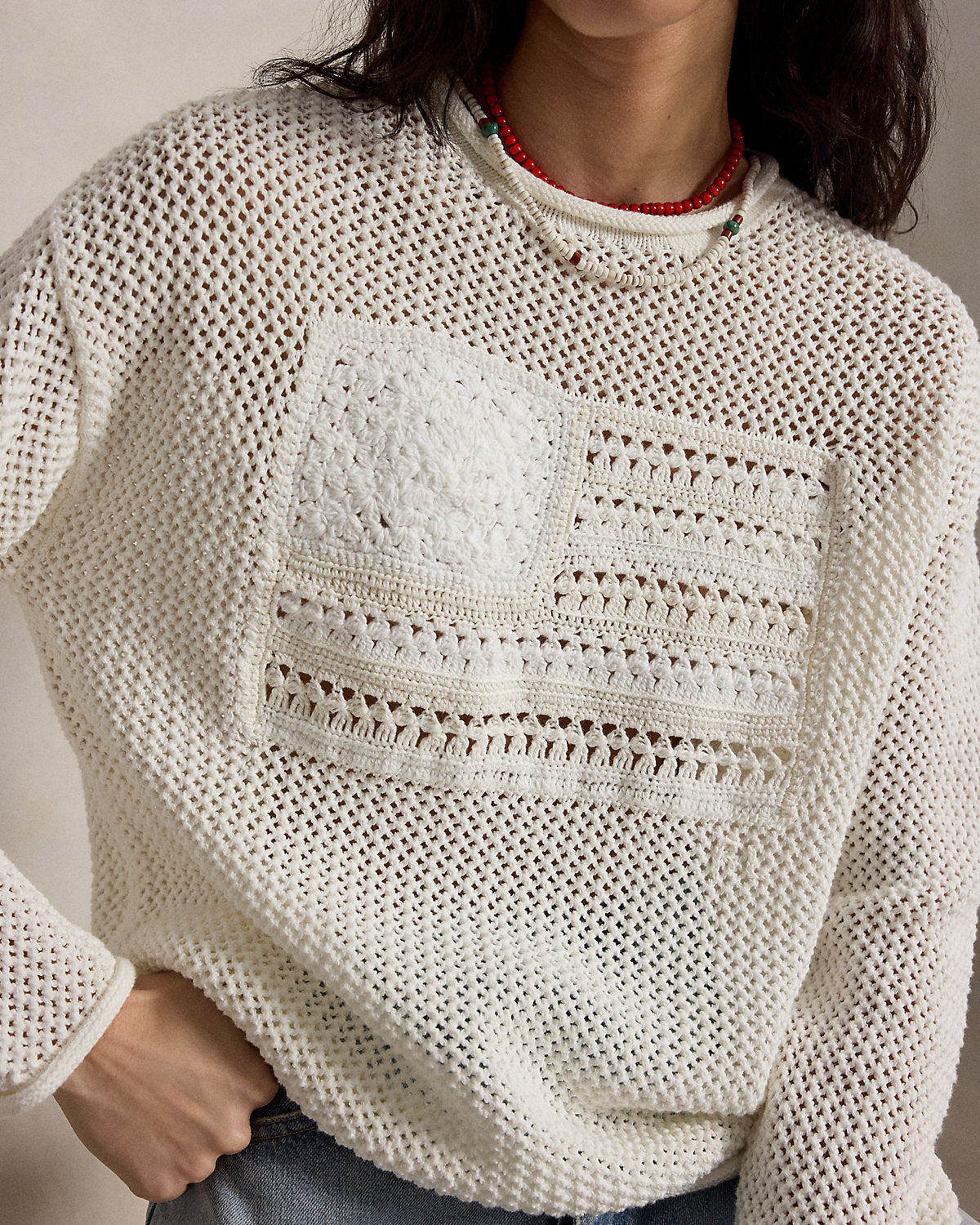 Tonal Flag Pointelle Sweater