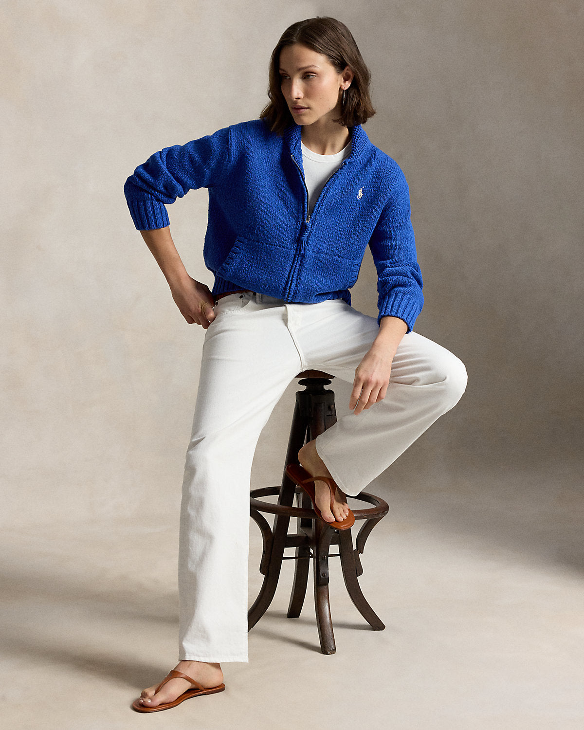 Wave-Logo Cotton Zip Cardigan