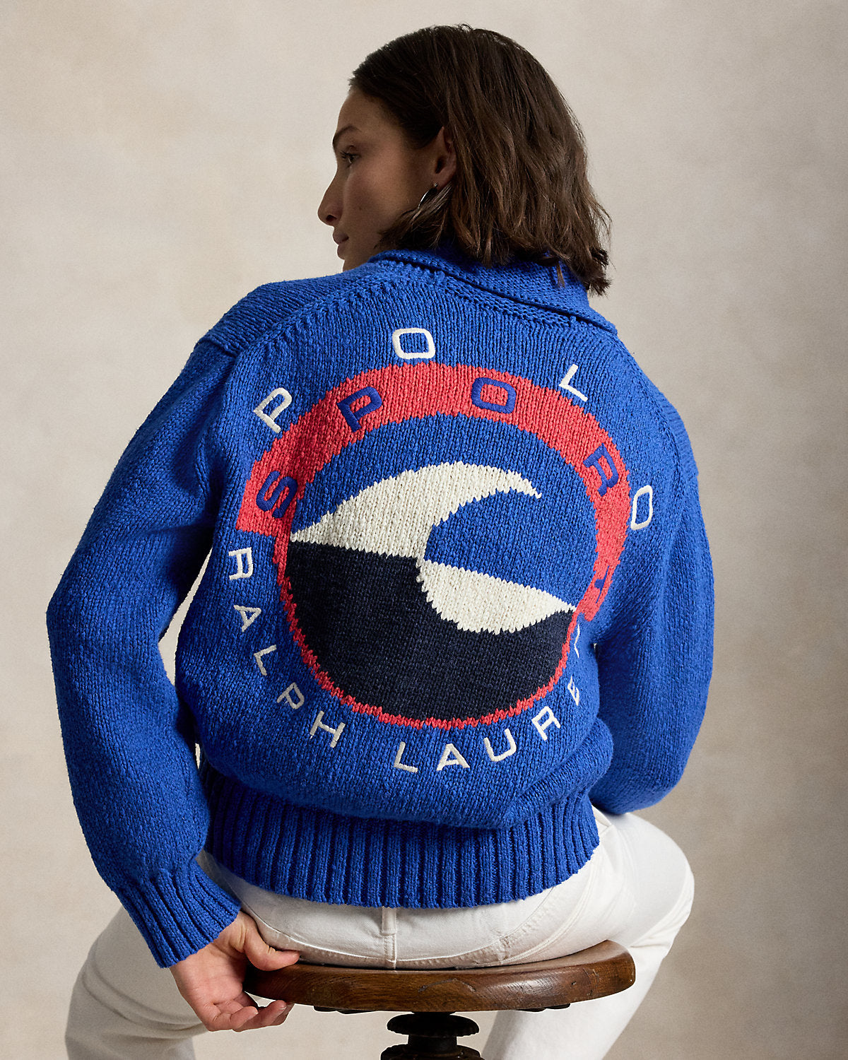 Wave-Logo Cotton Zip Cardigan