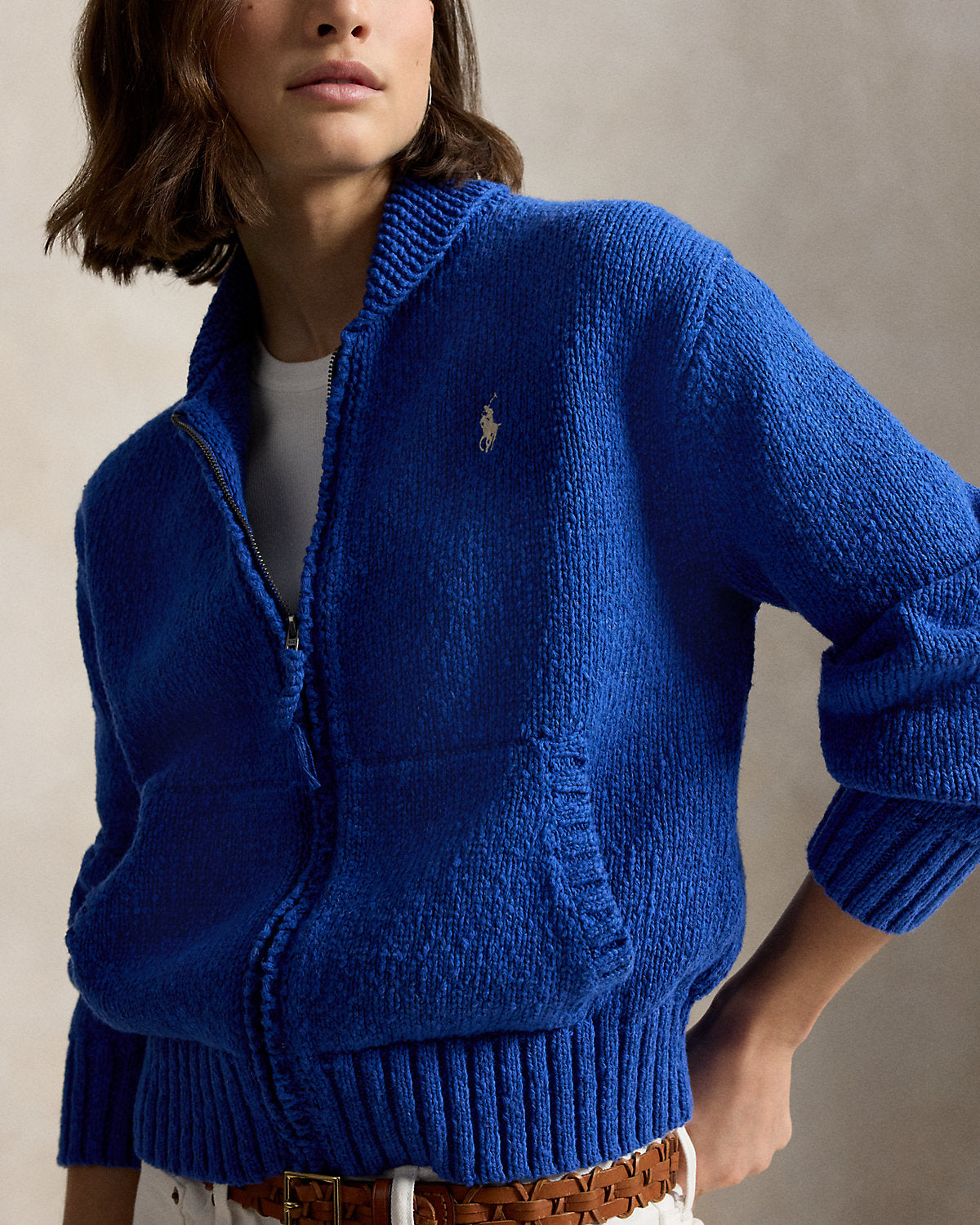 Wave-Logo Cotton Zip Cardigan