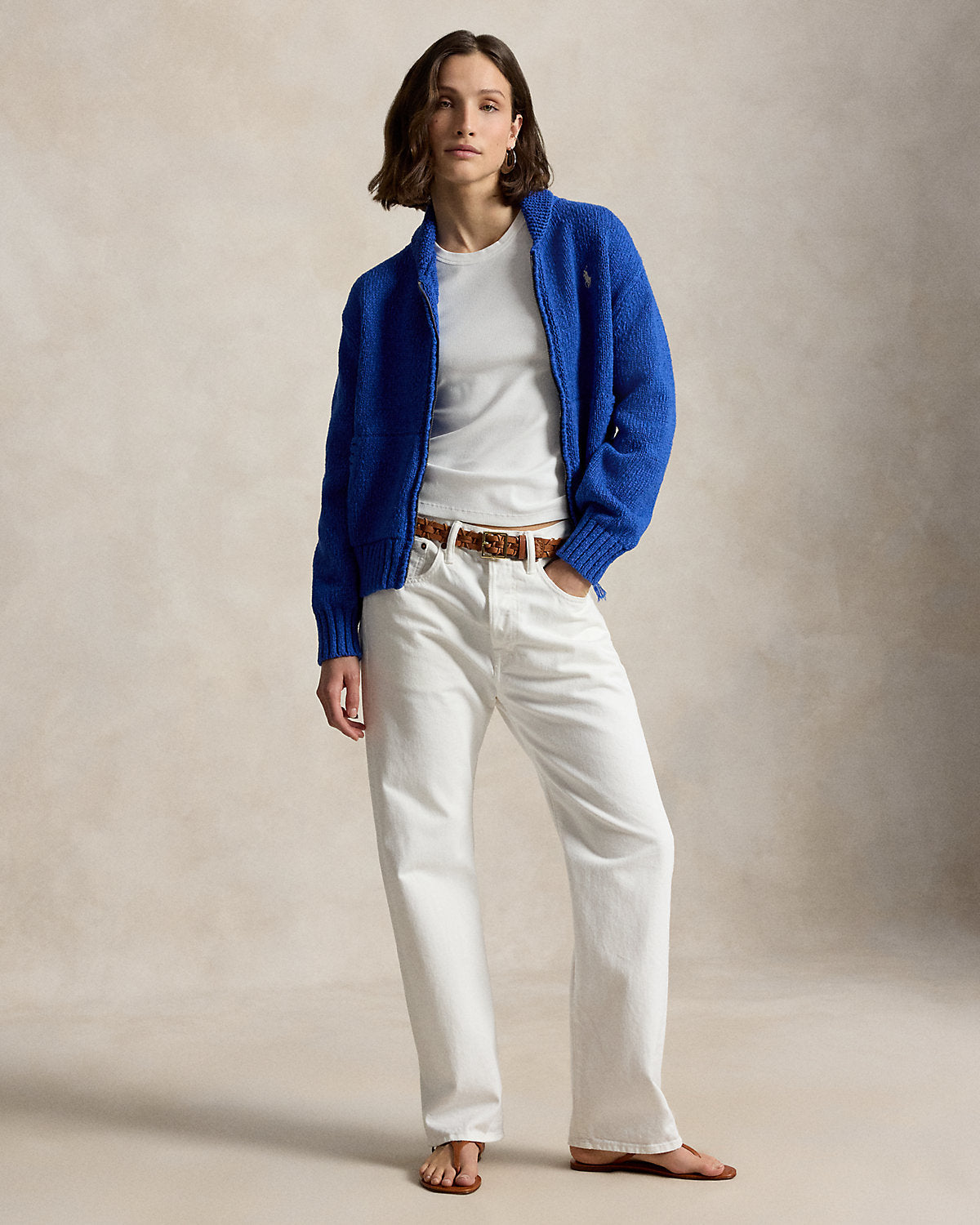 Wave-Logo Cotton Zip Cardigan