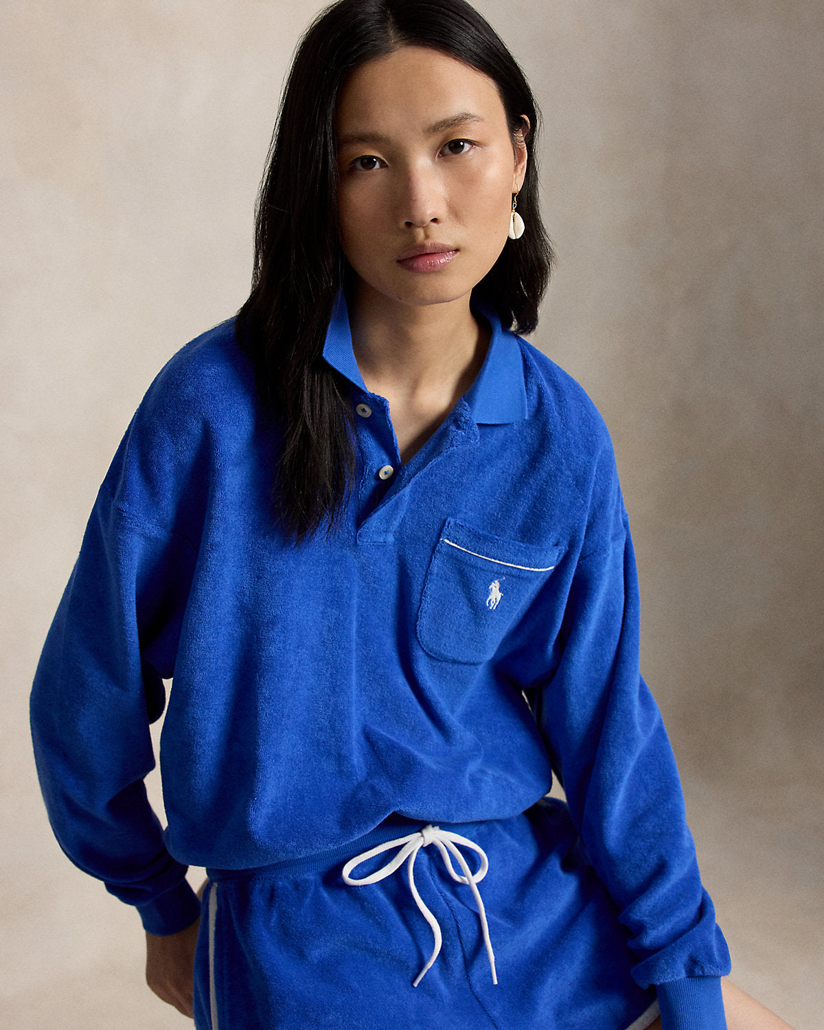 Terry Long-Sleeve Polo Shirt