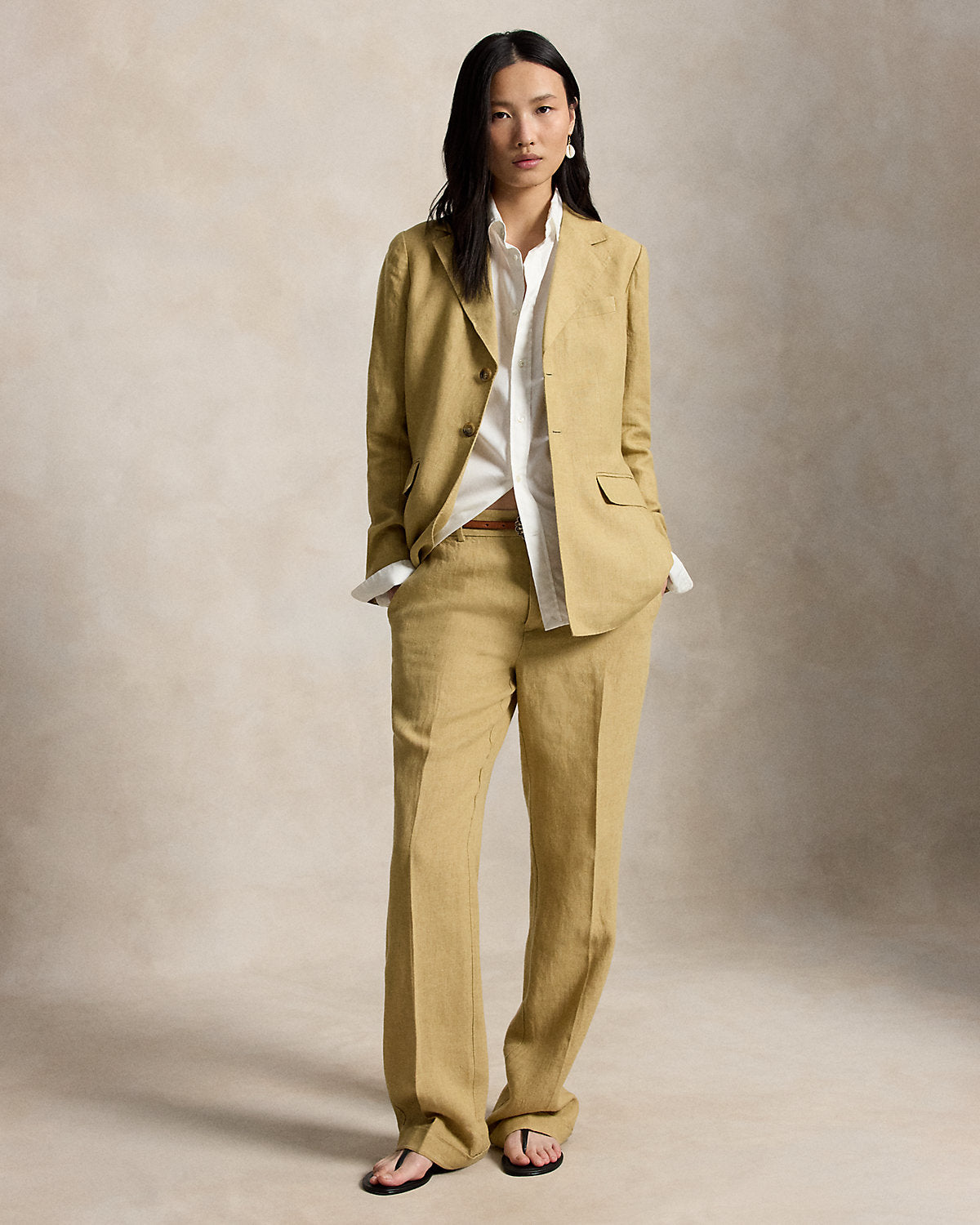 Single-Breasted D¨¦lav¨¦ Linen Blazer