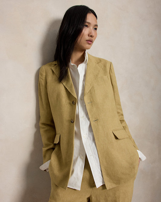 Single-Breasted D¨¦lav¨¦ Linen Blazer