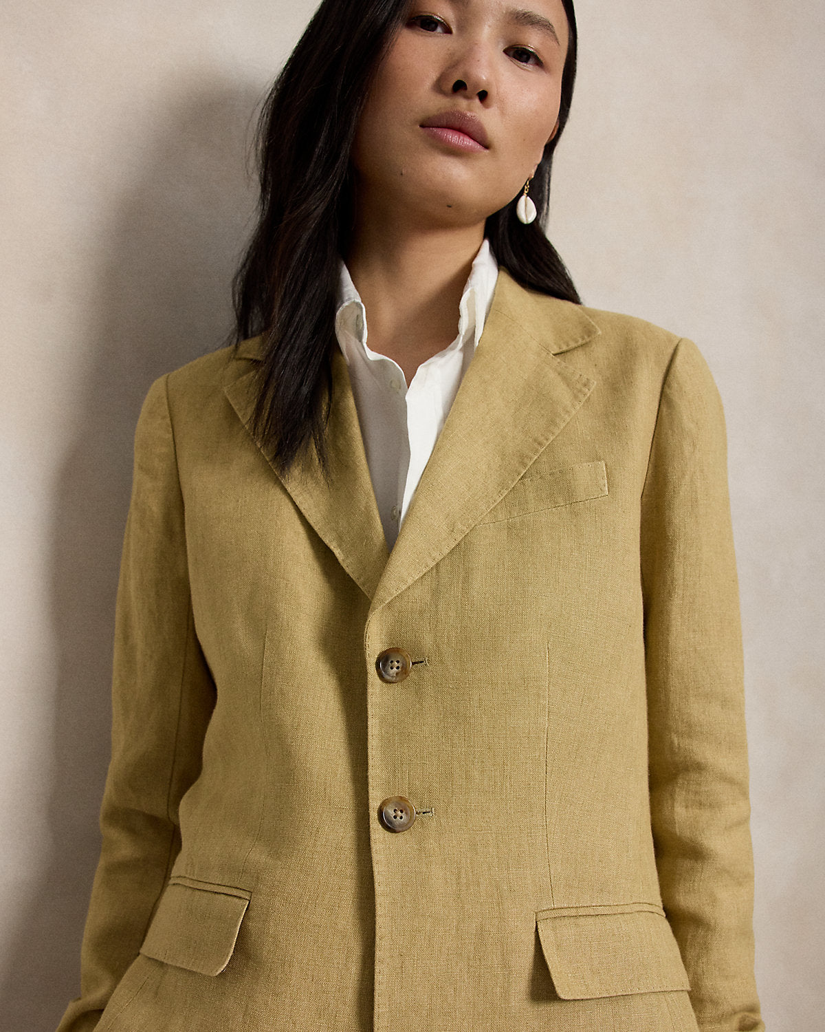 Single-Breasted D¨¦lav¨¦ Linen Blazer