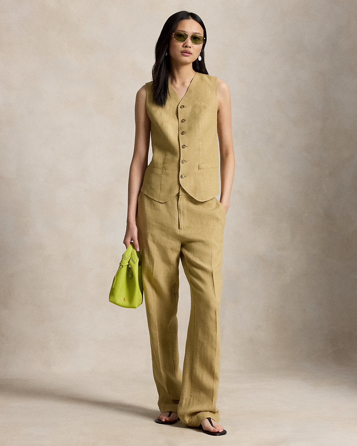 Buttoned D¨¦lav¨¦ Linen Vest