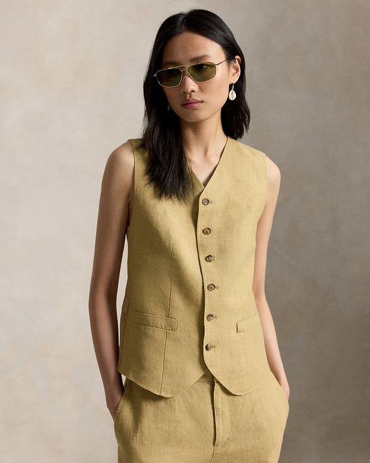 Buttoned D¨¦lav¨¦ Linen Vest