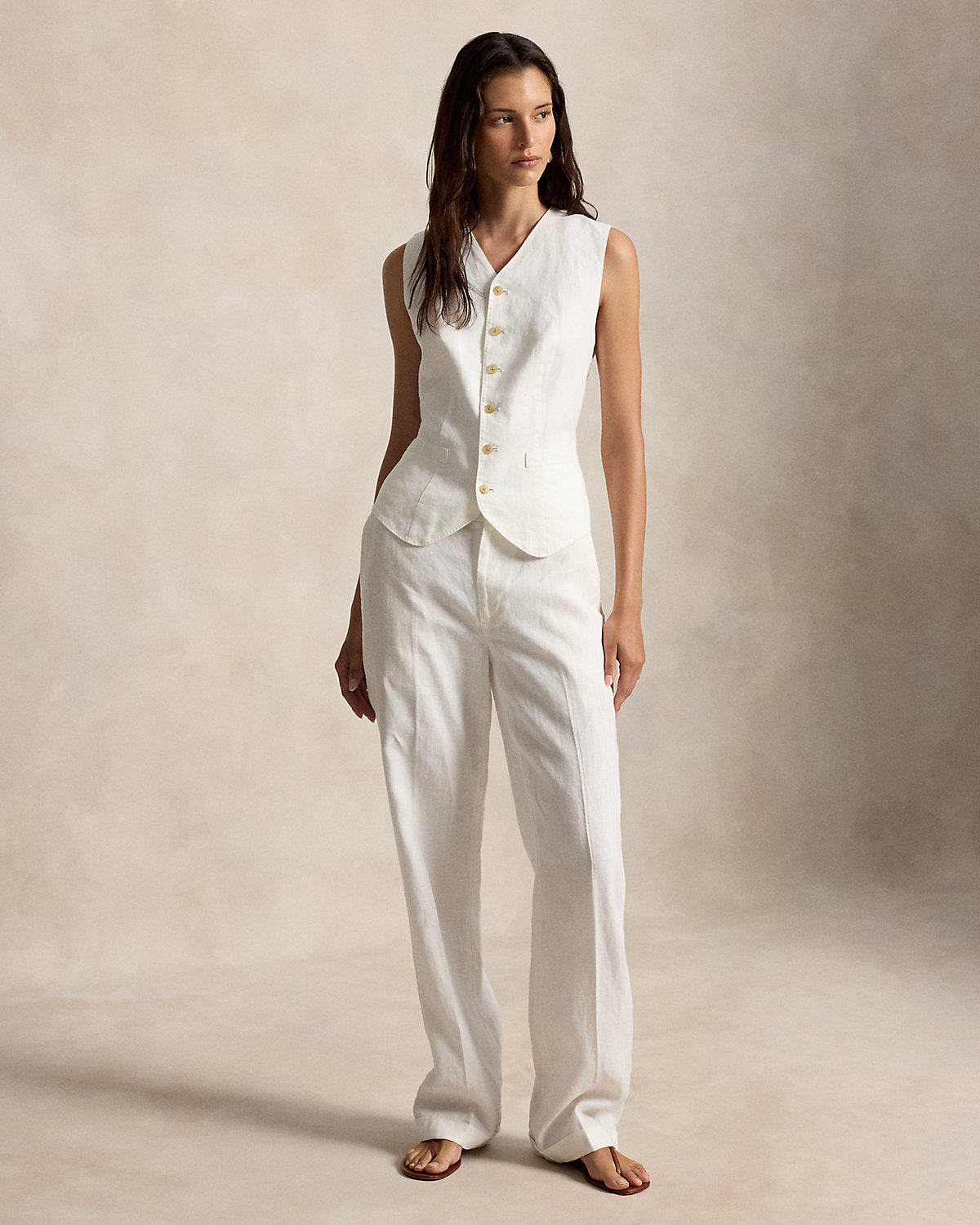 Buttoned Linen Vest