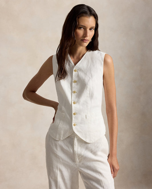 Buttoned Linen Vest