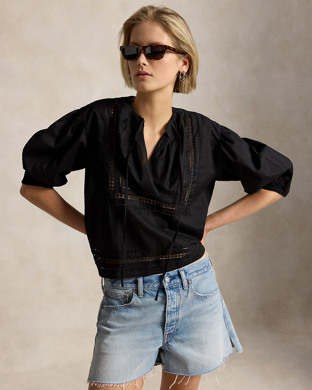 Lace-Trim Cotton Shirt