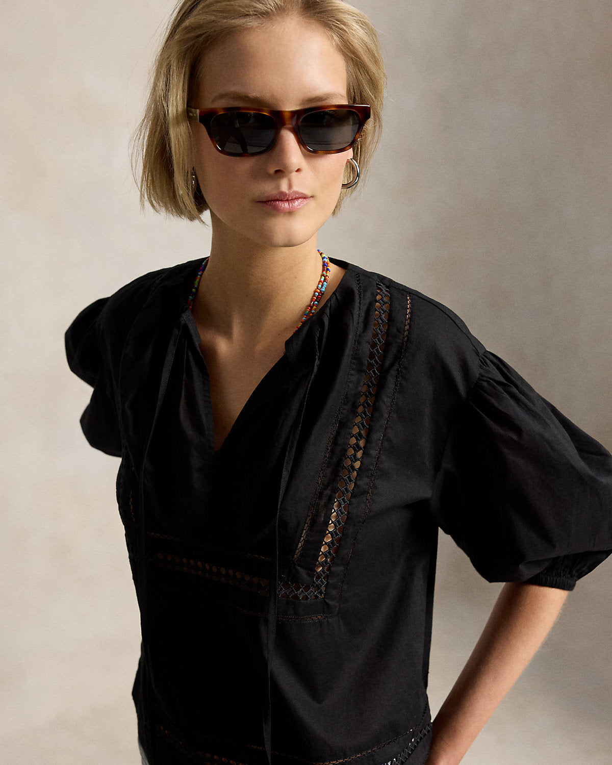 Lace-Trim Cotton Shirt
