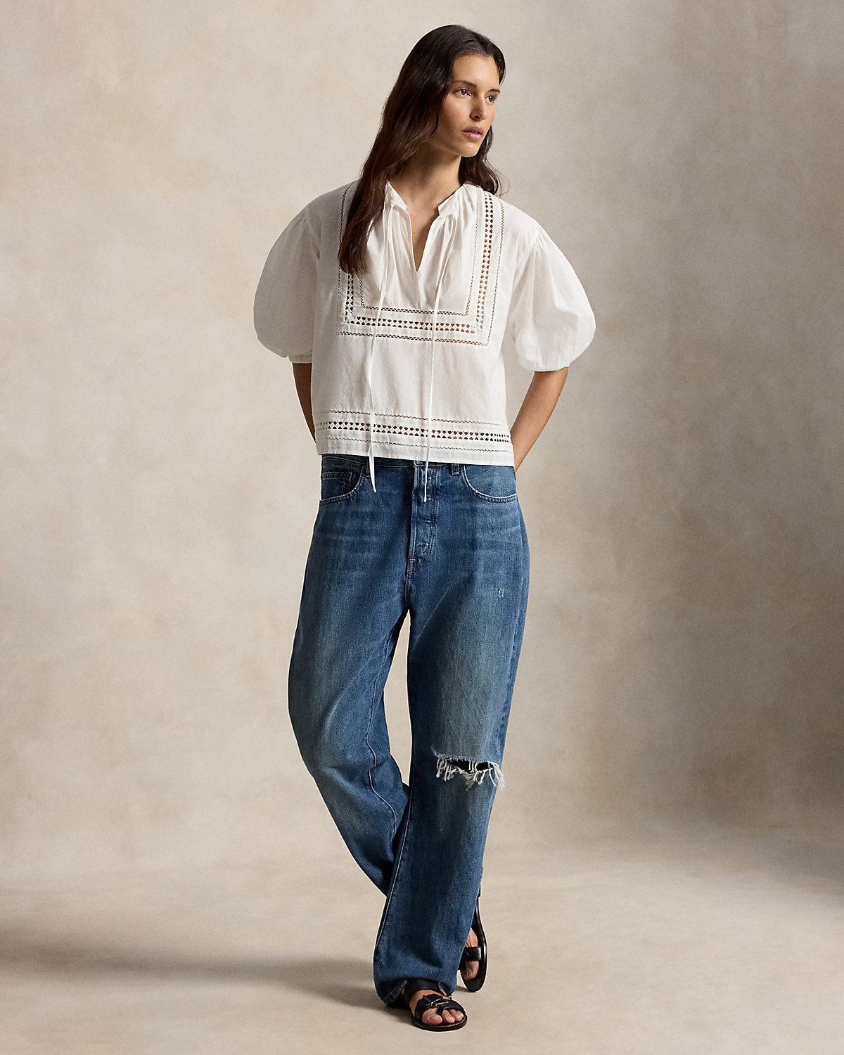 Lace-Trim Cotton Shirt