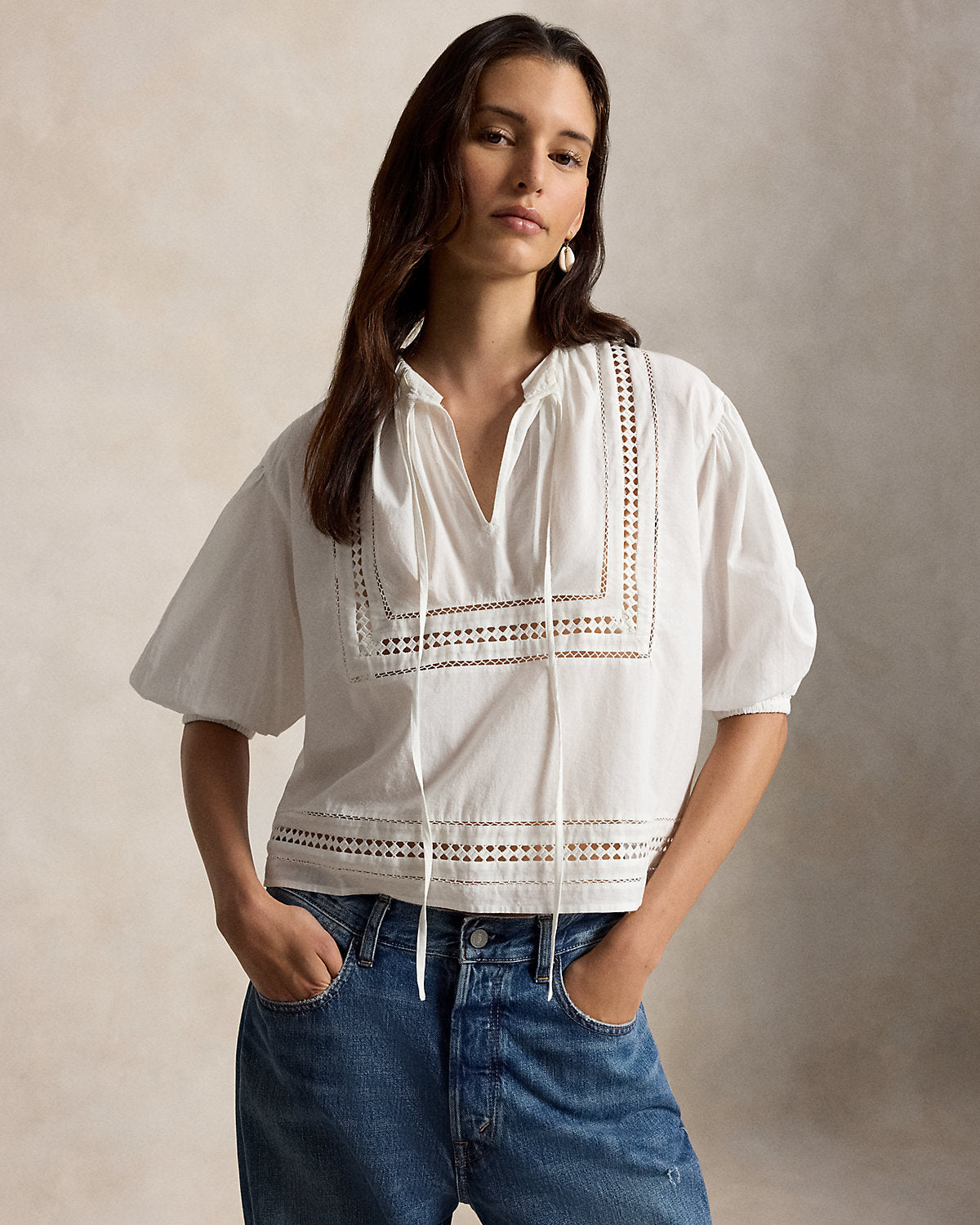 Lace-Trim Cotton Shirt