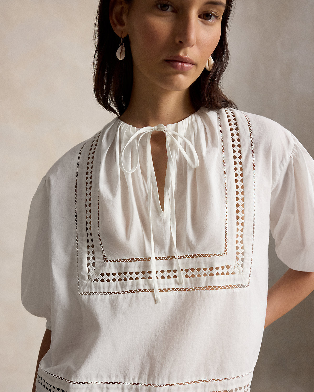 Lace-Trim Cotton Shirt