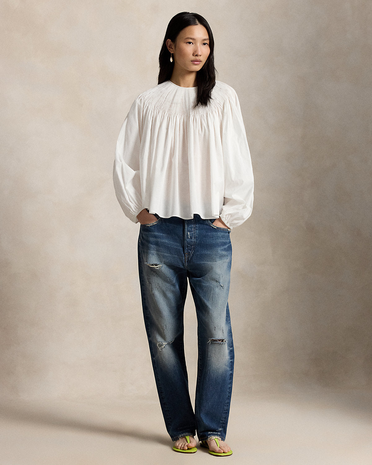 Pintucked Cotton Shirt